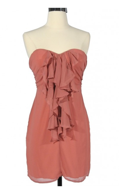 Dusty Peach Ruffle Front Strapless Dress